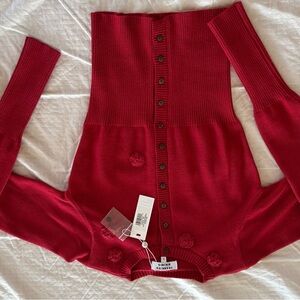 Sandro Cherry Red Button-Up Cardigan